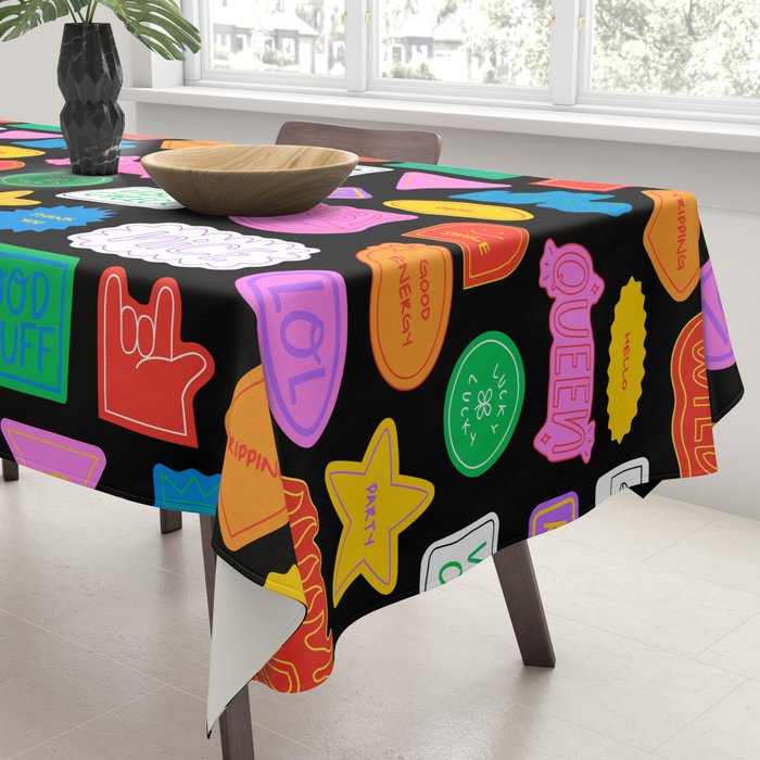Funny retro sticker quote cartoon pattern Tablecloth Gallery Image 3