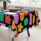 Funny retro sticker quote cartoon pattern Tablecloth Gallery Image 3