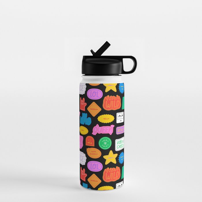 Funny retro sticker quote cartoon pattern Water Bottle Gallery Image 1