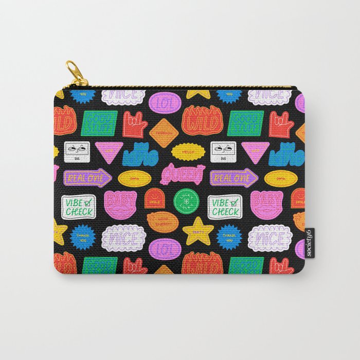 Funny retro sticker quote cartoon pattern Carry All Pouch Gallery Image 1