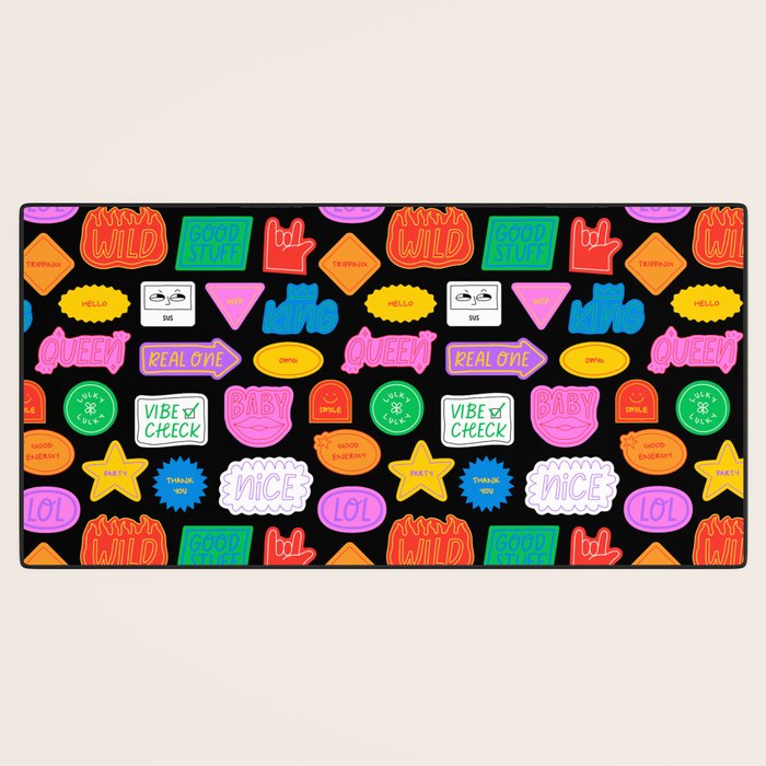 Funny retro sticker quote cartoon pattern Desk Mat Gallery Image 3