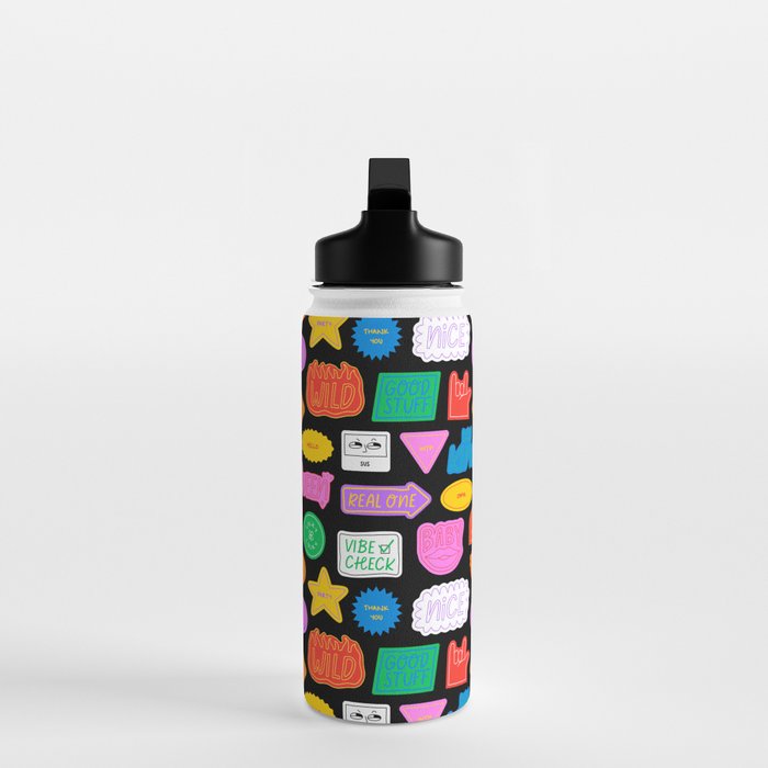 Funny retro sticker quote cartoon pattern Water Bottle Gallery Image 3
