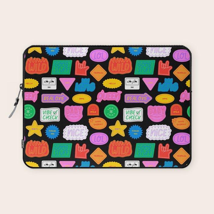 Funny retro sticker quote cartoon pattern Laptop Sleeve Gallery Image 1