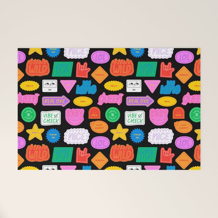Funny retro sticker quote cartoon pattern Welcome Mat Gallery Image 1