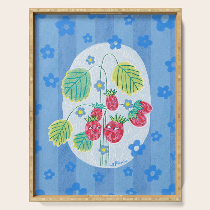 Sweet Strawberry Plant Friends in Sky Blue & Pink Serving Tray Gallery Image 1