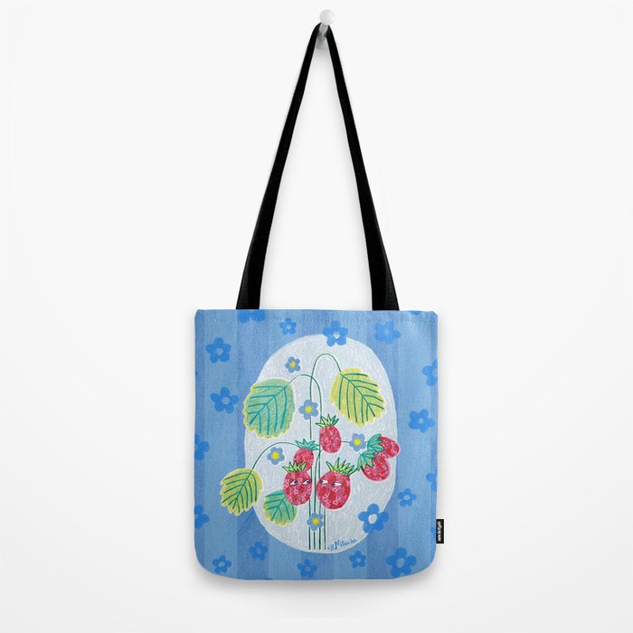 Sweet Strawberry Plant Friends in Sky Blue & Pink Tote Bag Gallery Image 2