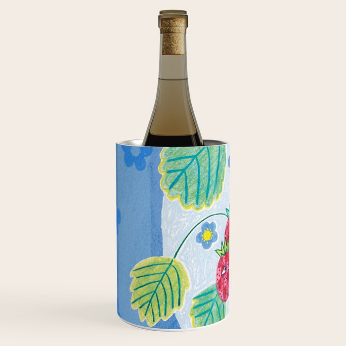 Sweet Strawberry Plant Friends in Sky Blue & Pink Wine Chiller Gallery Image 2