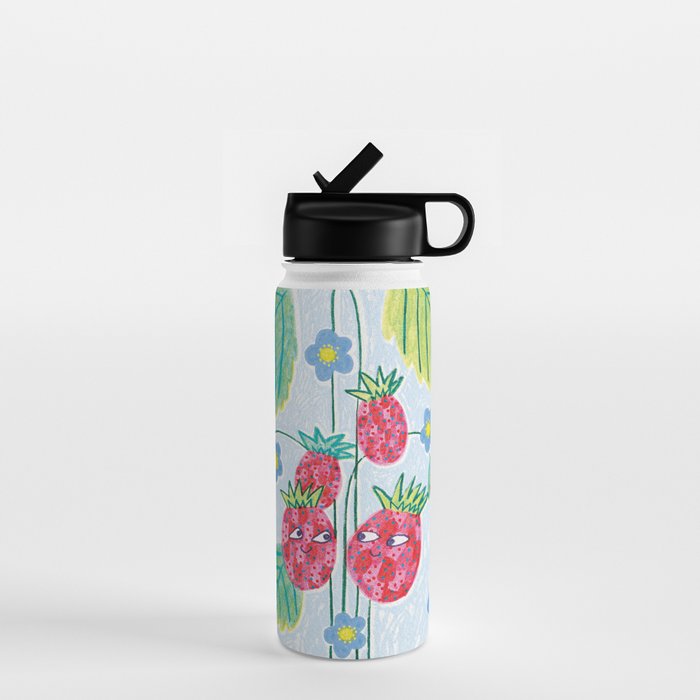 Sweet Strawberry Plant Friends in Sky Blue & Pink Water Bottle Gallery Image 1
