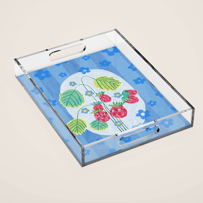 Sweet Strawberry Plant Friends in Sky Blue & Pink Acrylic Tray Gallery Image 1