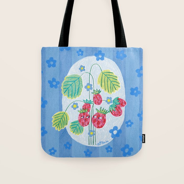 Sweet Strawberry Plant Friends in Sky Blue & Pink Tote Bag Gallery Image 1