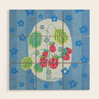 Sweet Strawberry Plant Friends in Sky Blue & Pink Wood Wall Art Gallery Image 1