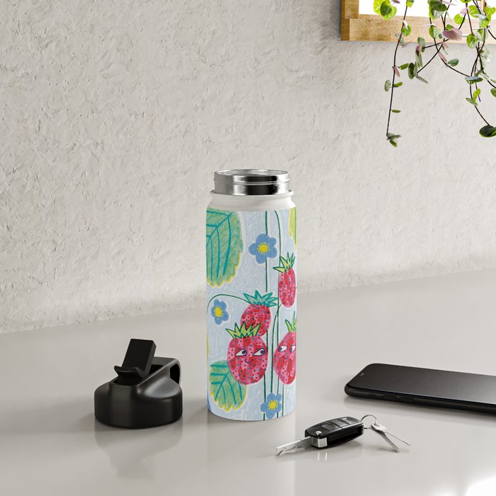 Sweet Strawberry Plant Friends in Sky Blue & Pink Water Bottle Gallery Image 4