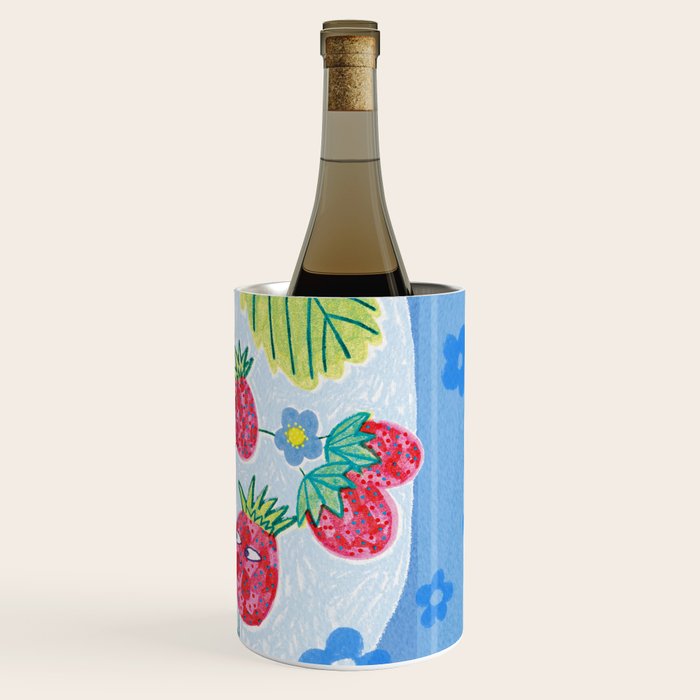 Sweet Strawberry Plant Friends in Sky Blue & Pink Wine Chiller Gallery Image 3