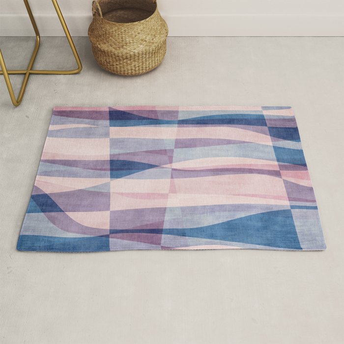 Abstract Lines Blush Pink Blue Pastel Tones Rug Gallery Image 1