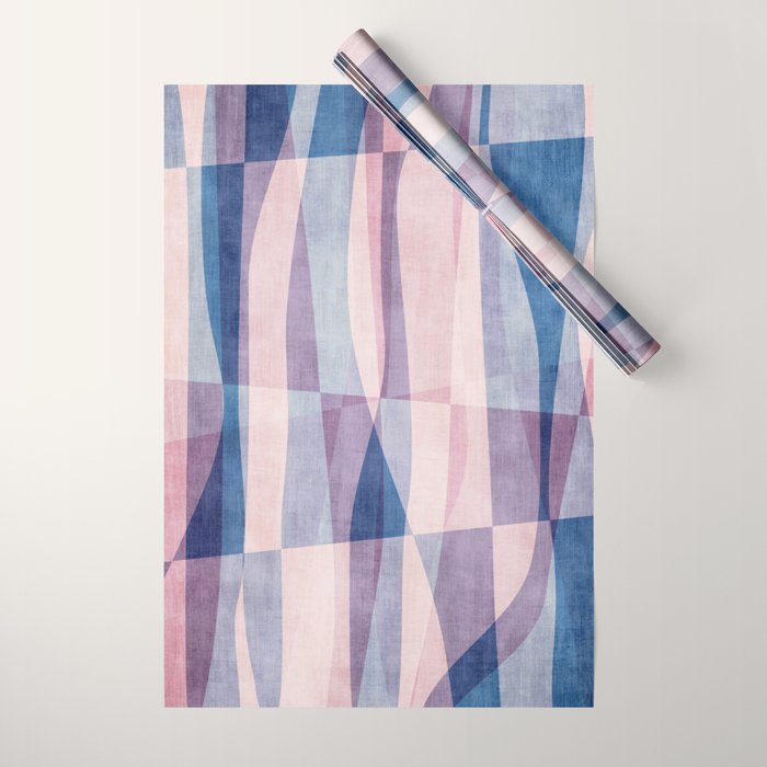 Abstract Lines Blush Pink Blue Pastel Tones Wrapping Paper Gallery Image 1