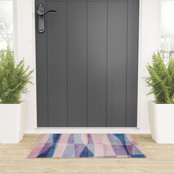 Abstract Lines Blush Pink Blue Pastel Tones Welcome Mat Gallery Image 3