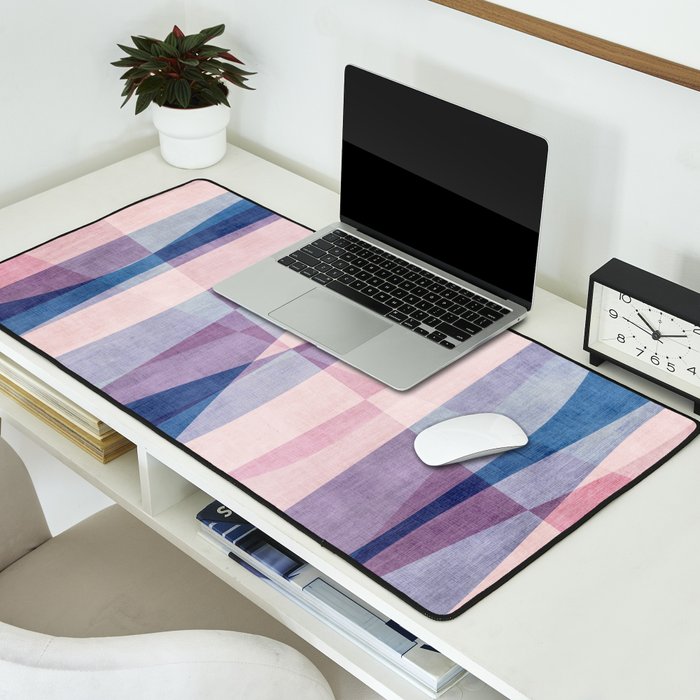 Abstract Lines Blush Pink Blue Pastel Tones Desk Mat Gallery Image 2