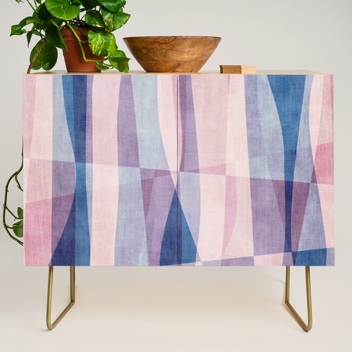 Abstract Lines Blush Pink Blue Pastel Tones Credenza Gallery Image 1