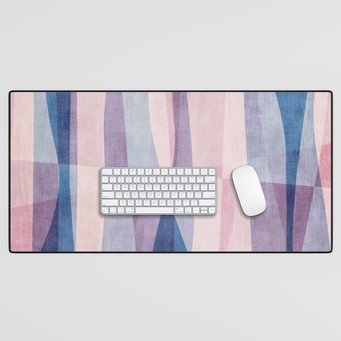 Abstract Lines Blush Pink Blue Pastel Tones Desk Mat Gallery Image 1