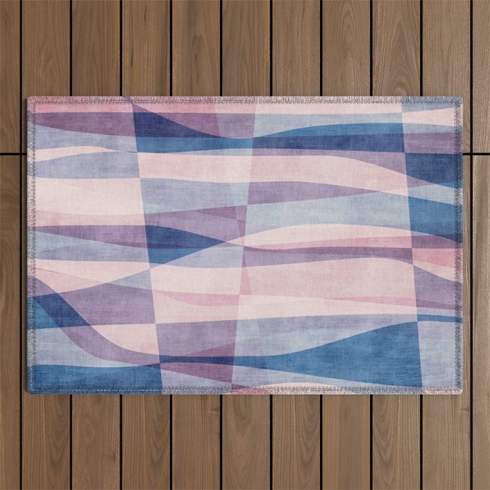 Abstract Lines Blush Pink Blue Pastel Tones Outdoor Rug Gallery Image 1