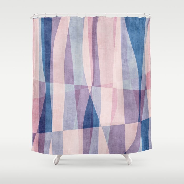 Abstract Lines Blush Pink Blue Pastel Tones Shower Curtain Gallery Image 1