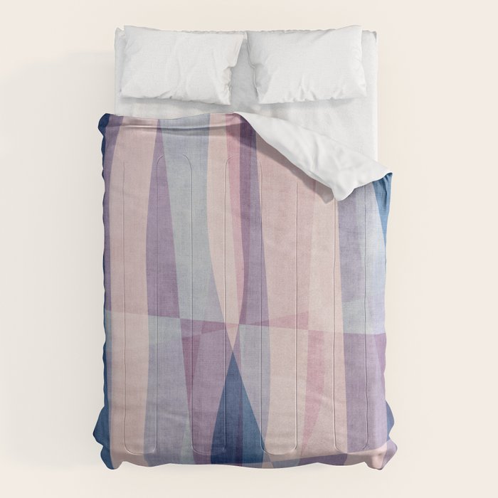 Abstract Lines Blush Pink Blue Pastel Tones Comforter Gallery Image 1