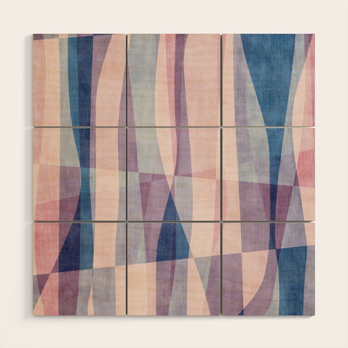 Abstract Lines Blush Pink Blue Pastel Tones Wood Wall Art Gallery Image 1