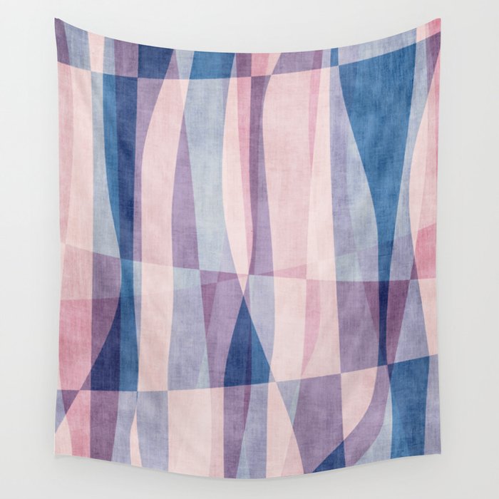 Abstract Lines Blush Pink Blue Pastel Tones Wall Tapestry Gallery Image 1