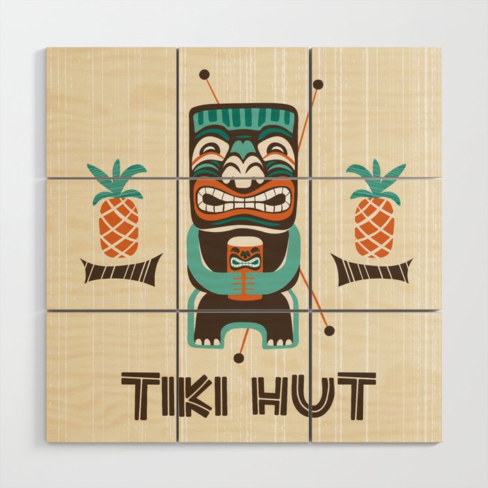 Tiki Hut Cream Aqua Wood Wall Art Gallery Image 1