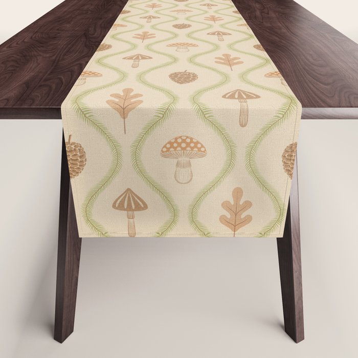Vintage Pinecone Mushroom Forest Leaves Ogee Table Runner Gallery Image 1