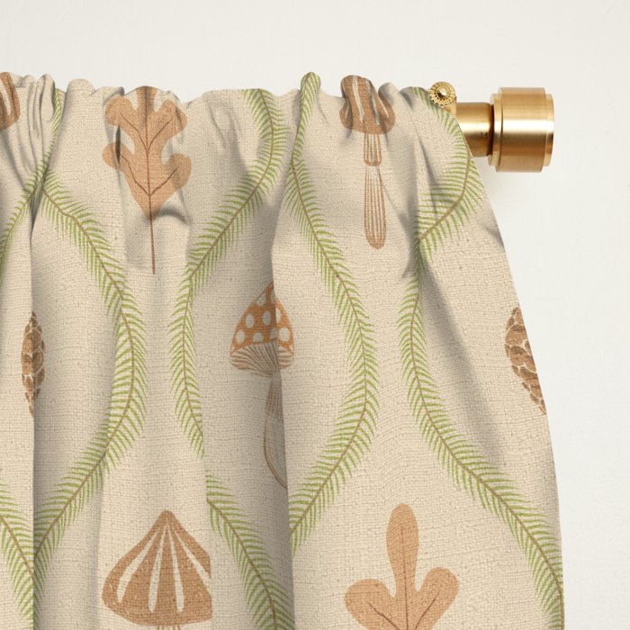 Vintage Pinecone Mushroom Forest Leaves Ogee Window Curtain Gallery Image 2
