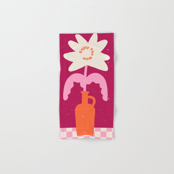 Abstract modern vase and flower. Enjoy the Now quote Bath Towel Gallery Image 1