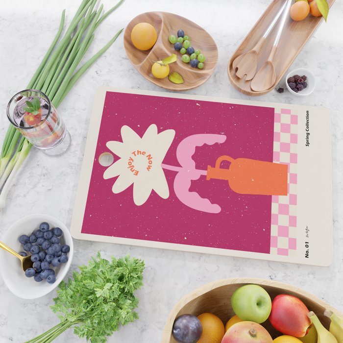 Abstract modern vase and flower. Enjoy the Now quote Cutting Board Gallery Image 2