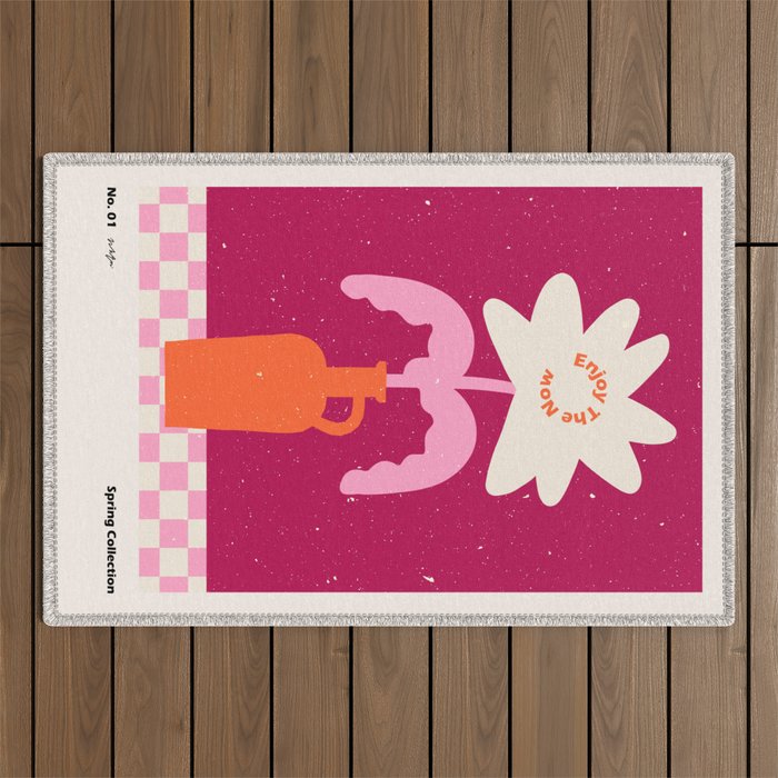Abstract Modern Vase And Flower. Enjoy The Now Quote Outdoor Rug Gallery Image 1