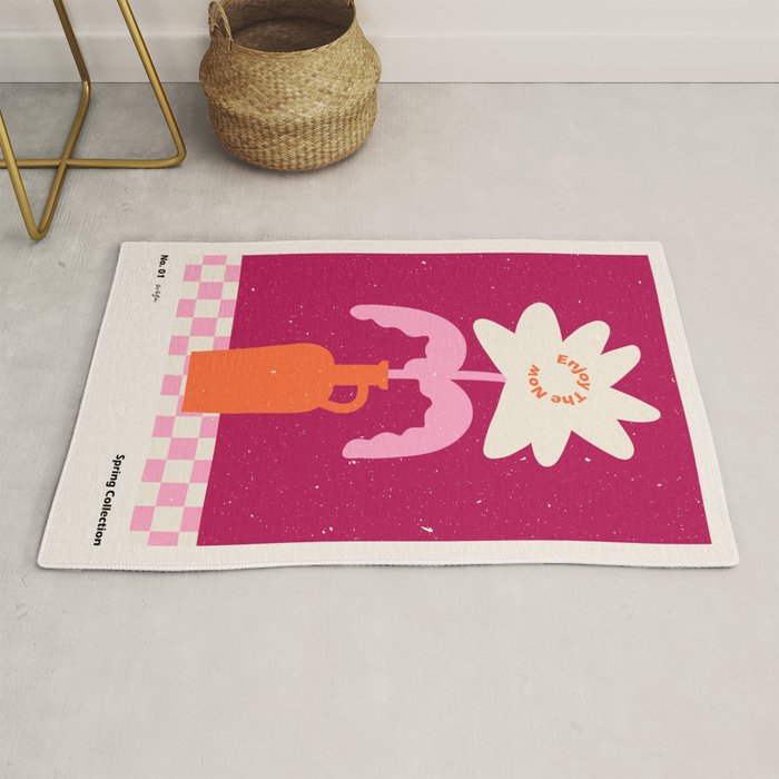 Abstract modern vase and flower. Enjoy the Now quote Rug Gallery Image 1