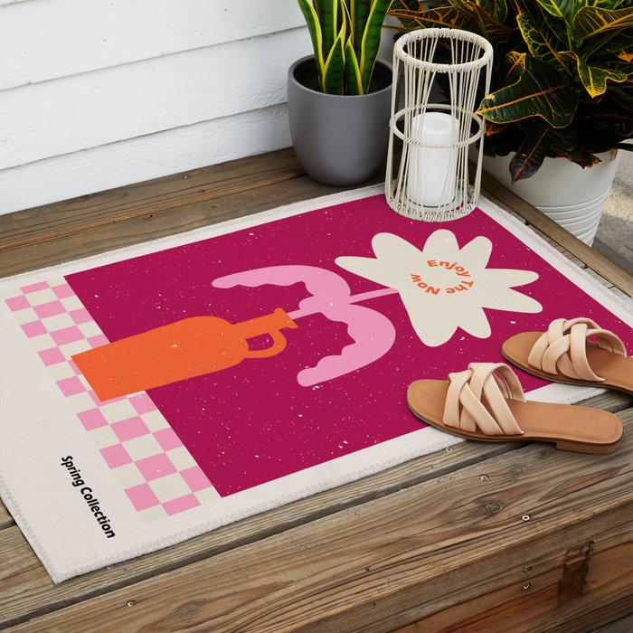 Abstract modern vase and flower. Enjoy the Now quote Outdoor Rug Gallery Image 2