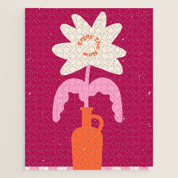 Abstract modern vase and flower. Enjoy the Now quote Jigsaw Puzzle Gallery Image 1