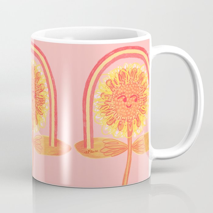 Retro Sunflower & Rainbow in Pink Coffee Mug Gallery Image 1