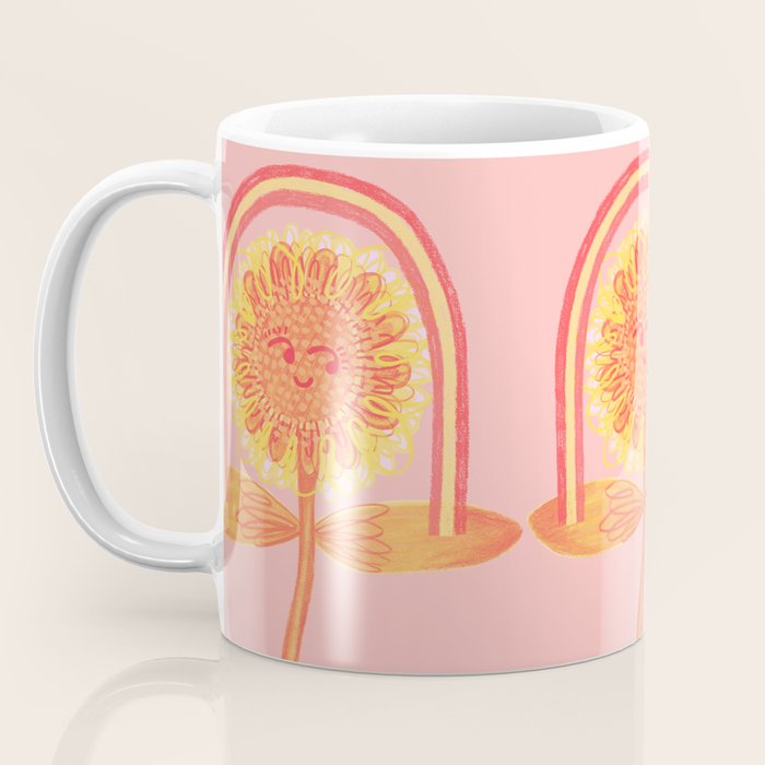 Retro Sunflower & Rainbow in Pink Coffee Mug Gallery Image 3