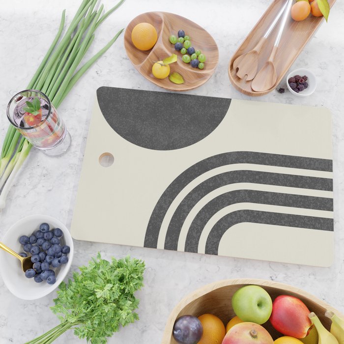 Mid Century Modern - Sun and Rainbow black and white Cutting Board Gallery Image 2