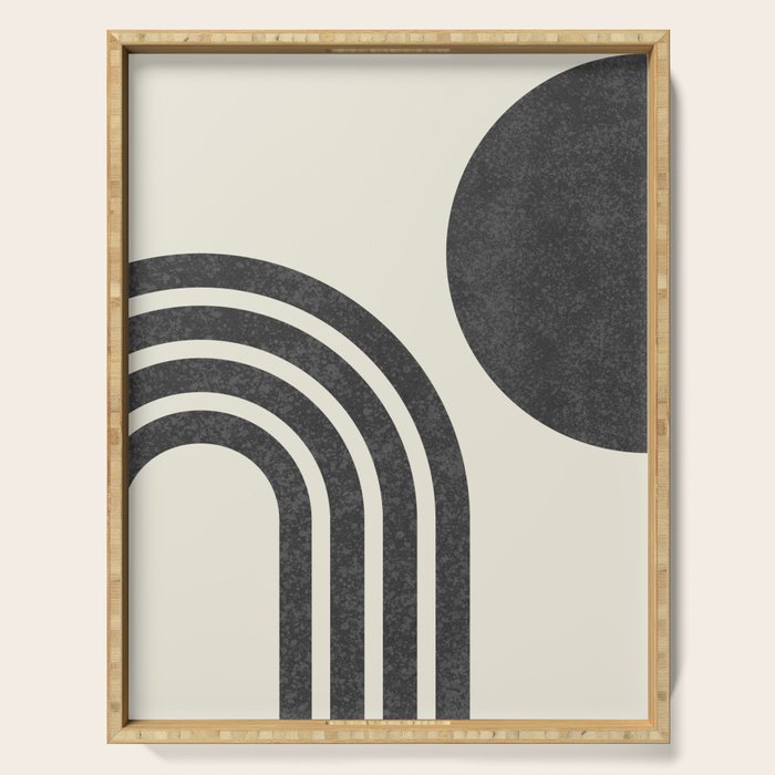 Mid Century Modern - Sun and Rainbow black and white Serving Tray Gallery Image 1