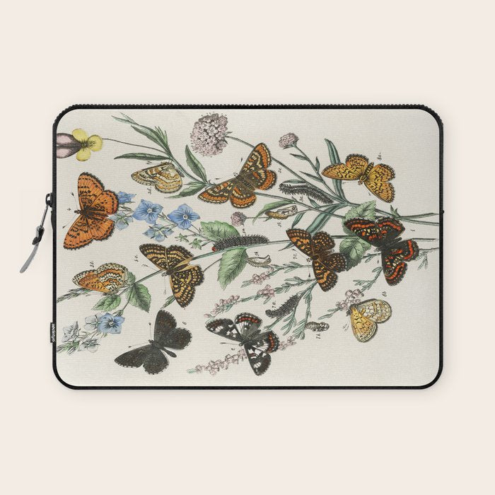 Vintage Scientific Illustration Butterfly Botanical Floral Lithograph Encyclopaedia Diagrams  Laptop Sleeve Gallery Image 1