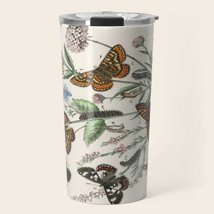 Vintage Scientific Illustration Butterfly Botanical Floral Lithograph Encyclopaedia Diagrams  Travel Mug Gallery Image 1