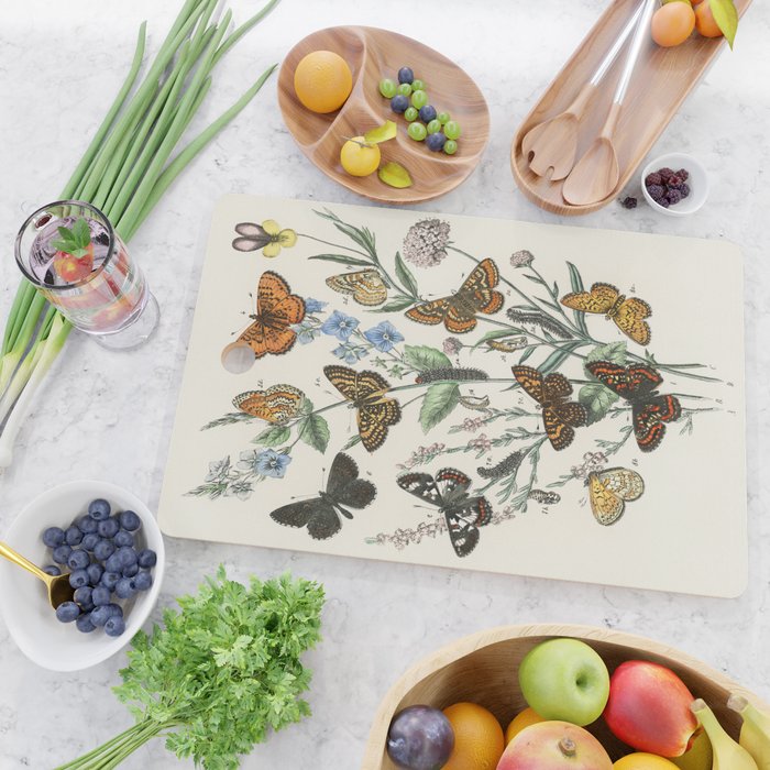 Vintage Scientific Illustration Butterfly Botanical Floral Lithograph Encyclopaedia Diagrams  Cutting Board Gallery Image 2
