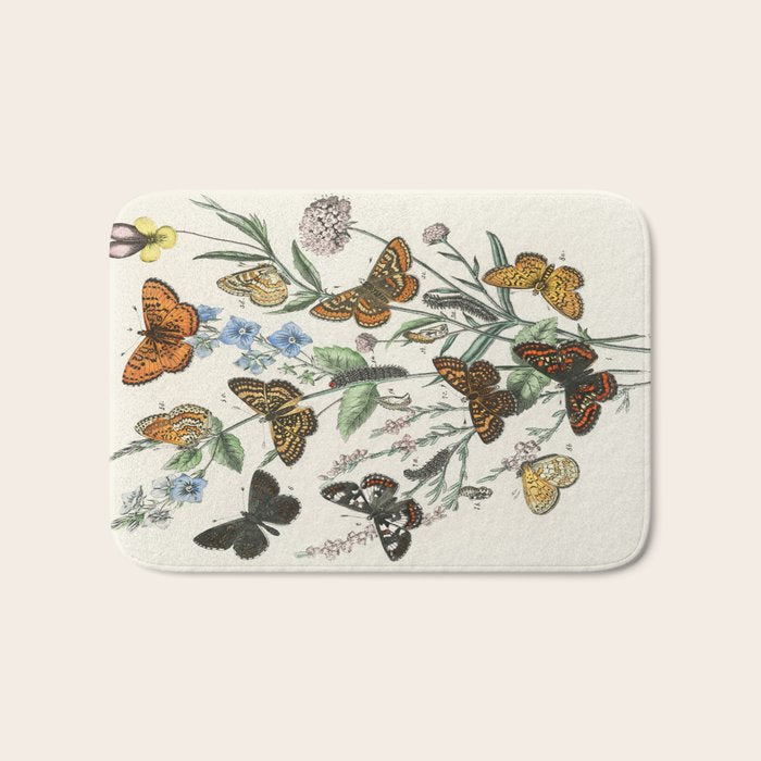 Vintage Scientific Illustration Butterfly Botanical Floral Lithograph Encyclopaedia Diagrams  Bath Mat Gallery Image 1
