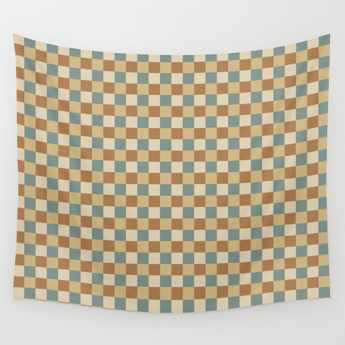 Checkered Multicolor Pattern III Earthy Natural Wall Tapestry Gallery Image 4