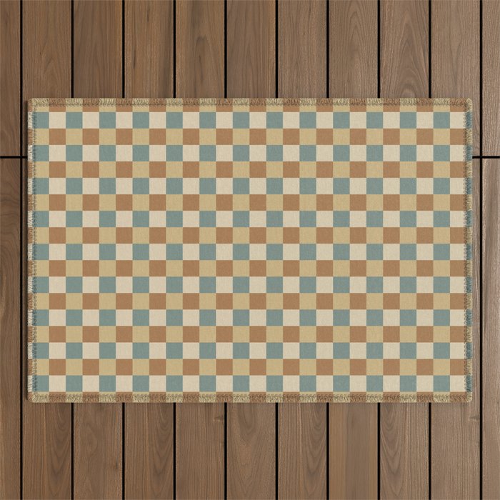 Checkered Multicolor Pattern III Earthy Natural Outdoor Rug Gallery Image 1