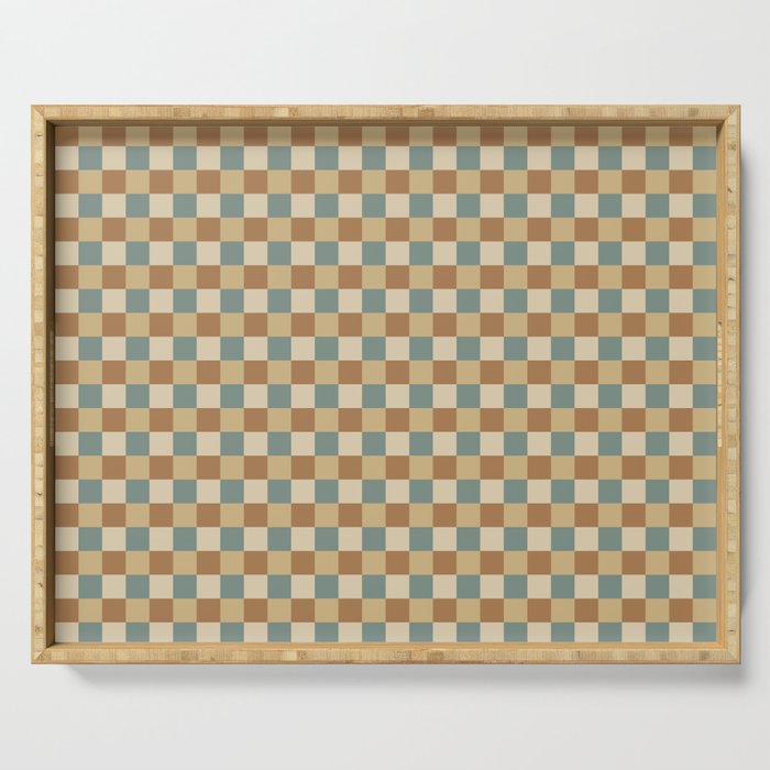 Checkered Multicolor Pattern III Earthy Natural Serving Tray Gallery Image 1