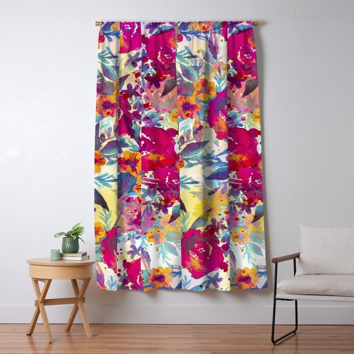 Watercolor flowers and plants 02 Window Curtain Gallery Image 5