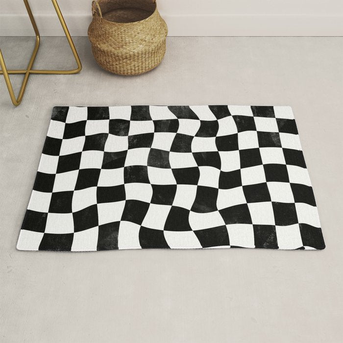 Black and White Warped Checkerboard Rug Gallery Image 1